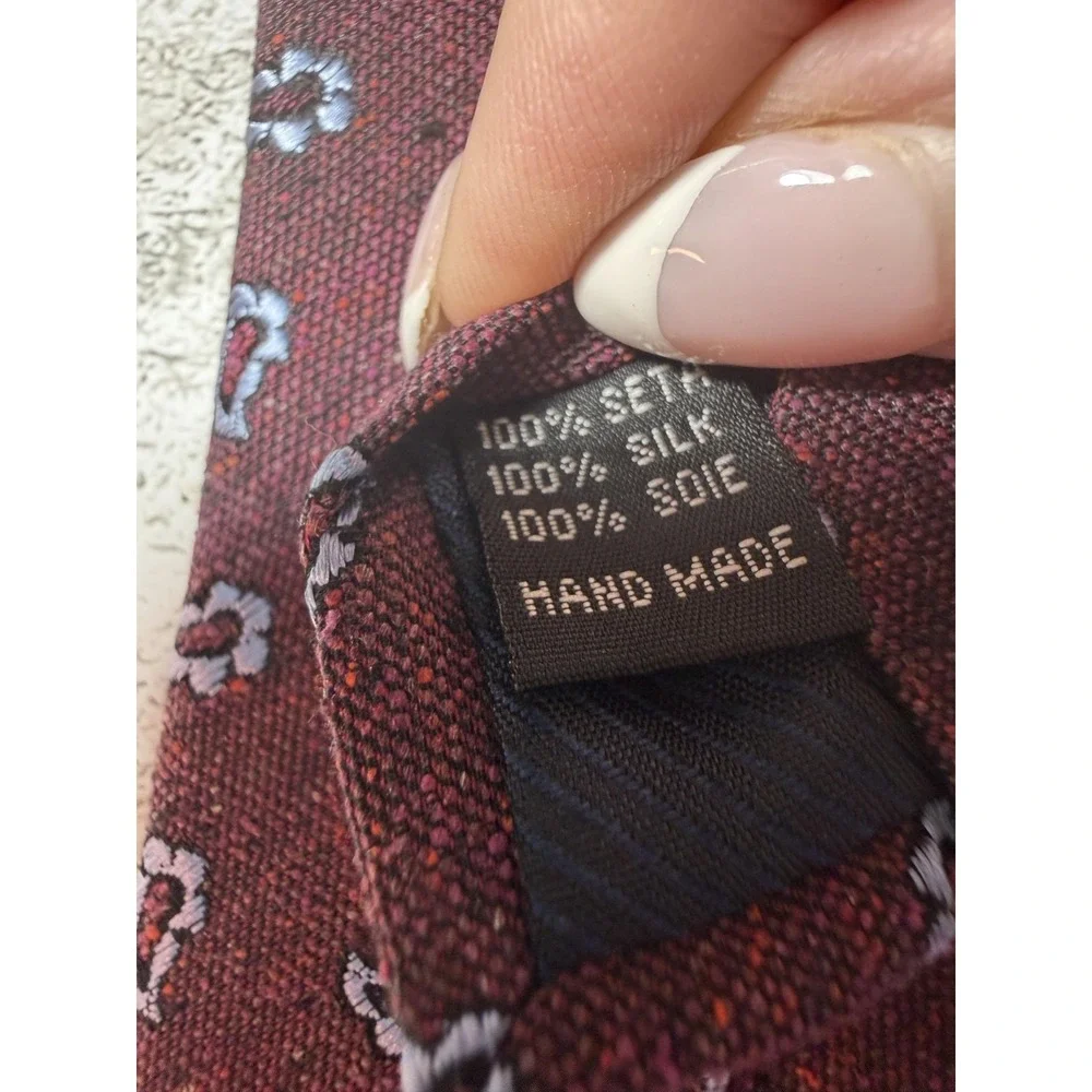Bruno Marchesi 100% Silk Tie Mens One Size Red Paisley Embroidered Necktie